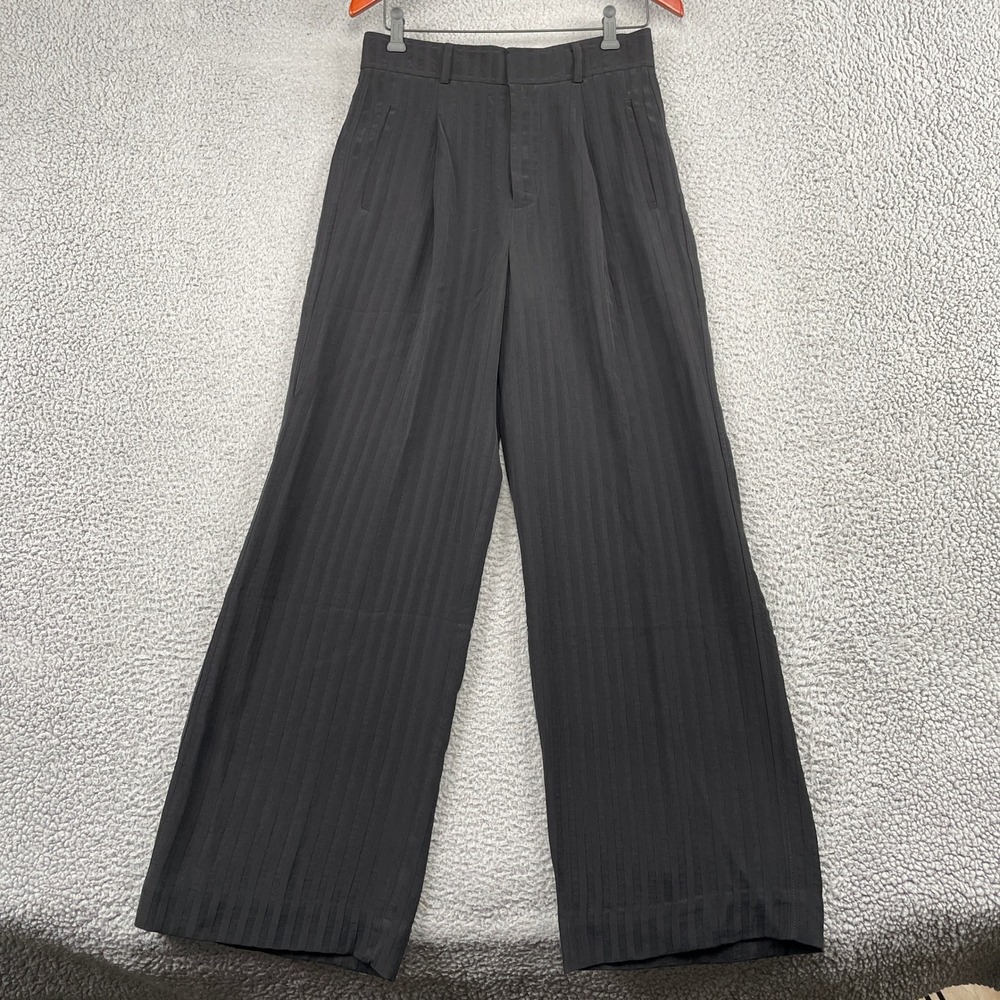 Everlane Pants Womens 6 Black Tonal Stripe Pleated Wide Leg High Rise Trousers